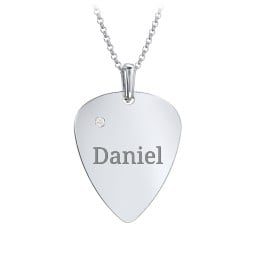 Men's Engravable Guitar Pick Necklace with Gemstone