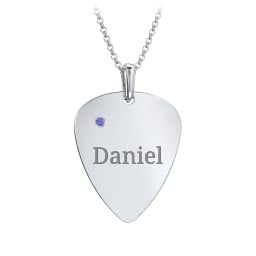 Men's Engravable Guitar Pick Necklace with Gemstone