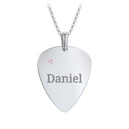 Men's Engravable Guitar Pick Necklace with Gemstone