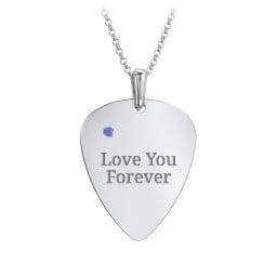 Men's Engravable Guitar Pick Necklace with Gemstone