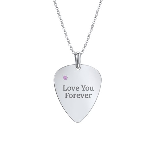 Men's Engravable Guitar Pick Necklace with Gemstone – Sterling Silver with Amethyst