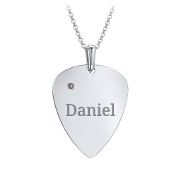 Men's Engravable Guitar Pick Necklace with Gemstone in 925 Sterling Silver with Smokey Quartz