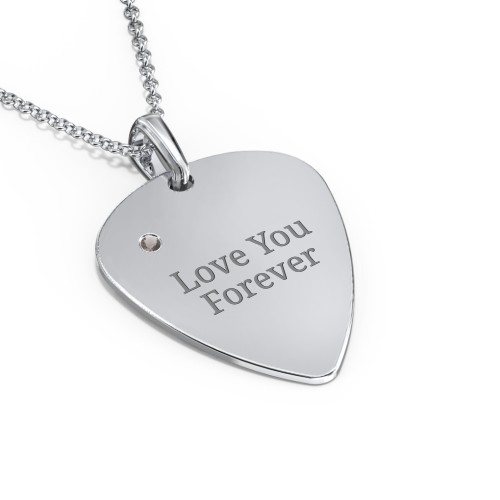 Men's Engravable Guitar Pick Necklace with Gemstone – Sterling Silver with Smokey Quartz