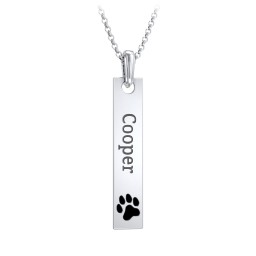 Men's Engravable Long Tag Necklace with Cold Enamel Paw - Black