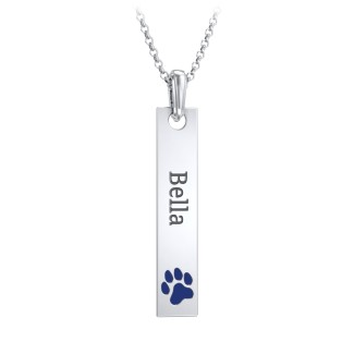Men's Engravable Long Tag Necklace with Cold Enamel Paw - Dark Blue
