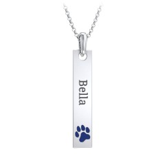 Men's Engravable Long Tag Necklace with Cold Enamel Paw - Dark Blue – Sterling Silver