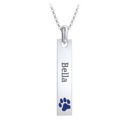 Men's Engravable Long Tag Necklace with Cold Enamel Paw - Dark Blue in 925 Sterling Silver