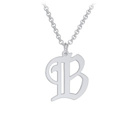 Men's Gothic Initial Pendant Necklace - B in 925 Sterling Silver
