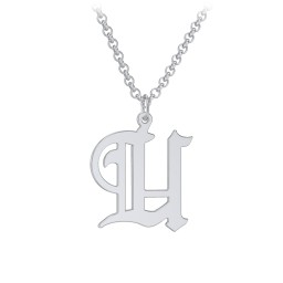 Men's Gothic Initial Pendant Necklace - U in 925 Sterling Silver
