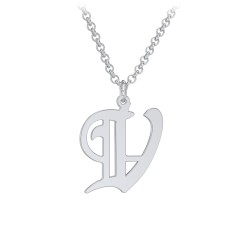 Men's Gothic Initial Pendant Necklace - V – Sterling Silver
