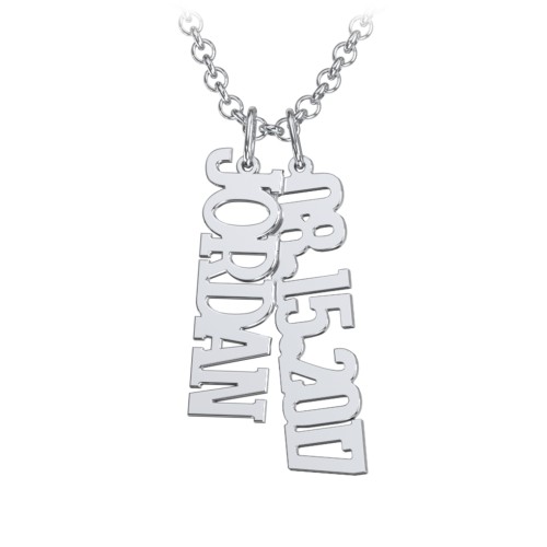Men's Personalized Vertical 2 Name Necklace – Sterling Silver