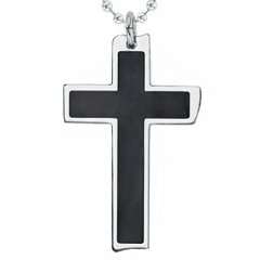Engravable Stainless Steel Cross Necklace With Black Inlay – Stainless Steel