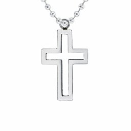 Stainless Steel Cross Necklace With Cutout Centre in Stainless Steel