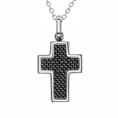 Engravable Stainless Steel Cross Necklace With Textured Carbon Fibre Inlay – Stainless Steel