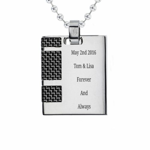 Stainless Steel Dog Tag Necklace With Black Carbon Inlay