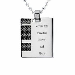 Stainless Steel Dog Tag Necklace With Black Carbon Inlay in Stainless Steel