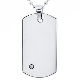 Stainless Steel Dog Tag Necklace With Gemstone Accent