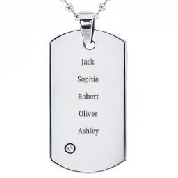 Stainless Steel Dog Tag Necklace With Gemstone Accent in Stainless Steel