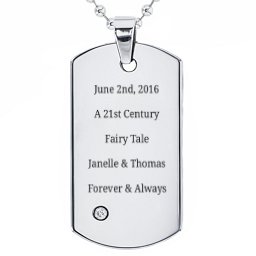 Stainless Steel Dog Tag Necklace With Gemstone Accent in Stainless Steel