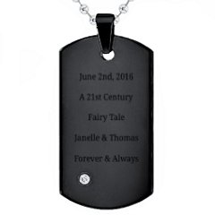 Black Stainless Steel Dog Tag With Gemstone Accent
