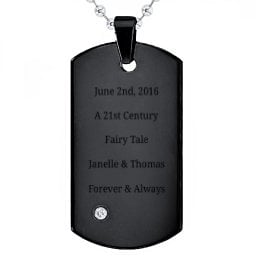 Black Stainless Steel Dog Tag With Gemstone Accent