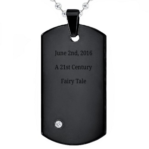 Black Stainless Steel Dog Tag With Gemstone Accent