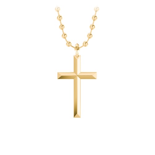 Men’s Engravable Knife Edge Silver Cross Pendant – 10K Yellow Gold