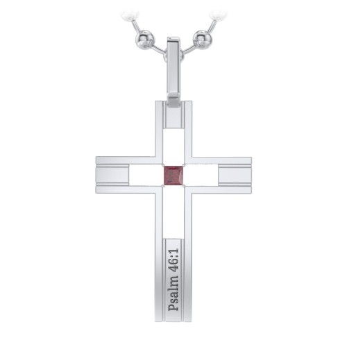 Men’s Engravable Cut-out Silver Cross Pendant – Sterling Silver with Ruby