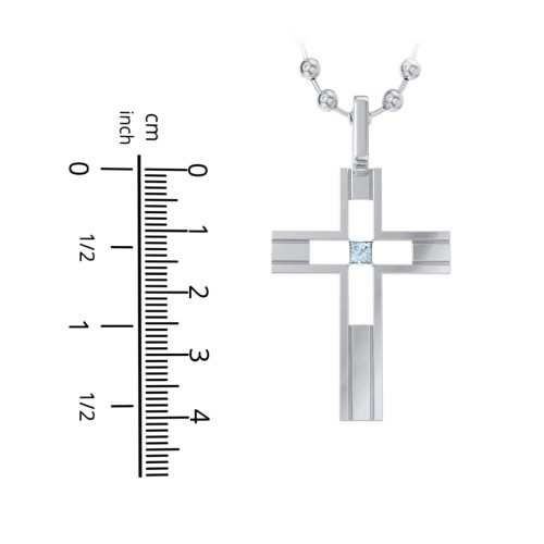 Men’s Engravable Cut-out Silver Cross Pendant – Sterling Silver with Blue Sapphire