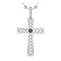Men’s Silver Geometric Cross Pendant with Birthstone