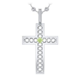Men’s Silver Geometric Cross Pendant with Birthstone