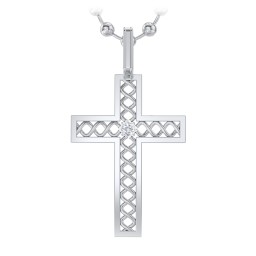 Men’s Silver Geometric Cross Pendant with Birthstone