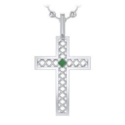 Men’s Silver Geometric Cross Pendant with Birthstone