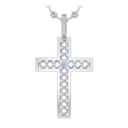 Men’s Silver Geometric Cross Pendant with Birthstone