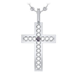 Menβs Silver Geometric Cross Pendant with Birthstone