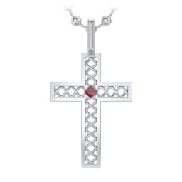 Men’s Silver Geometric Cross Pendant with Birthstone