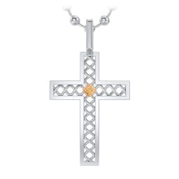 Men’s Silver Geometric Cross Pendant with Birthstone