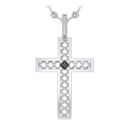 Men’s Silver Geometric Cross Pendant with Birthstone