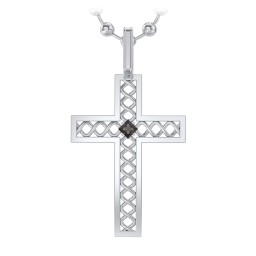 Men’s Silver Geometric Cross Pendant with Birthstone in 925 Sterling Silver with Smokey Quartz