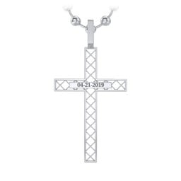 Men’s Engravable Geometric Silver Cross Pendant