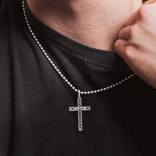 Men’s Engravable Geometric Silver Cross Pendant