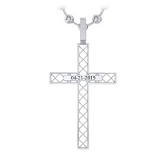 Men’s Engravable Geometric Silver Cross Pendant – Sterling Silver