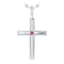 Men’s Beveled Silver Cross Pendant with Birthstone