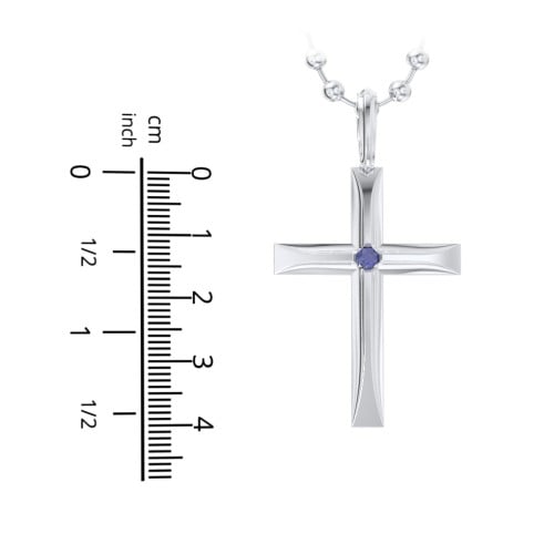 Men’s Beveled Silver Cross Pendant with Birthstone