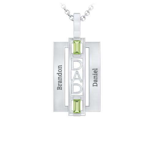 Men’s Engravable 2-Stone “Dad” Pendant – Sterling Silver with Peridot