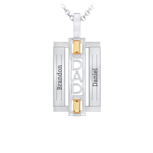 Men’s Engravable 2-Stone “Dad” Pendant – Sterling Silver with Citrine