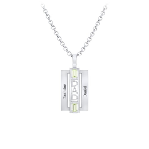 Men’s Engravable 2-Stone “Dad” Pendant – Sterling Silver with Peridot