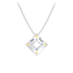 Men's Floating Square Pendant Necklace With Birthstones