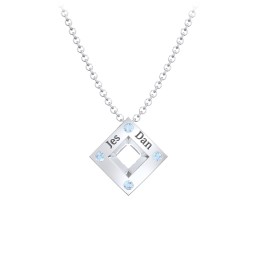 Men's Floating Square Pendant Necklace With Birthstones