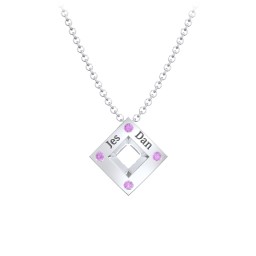 Men's Floating Square Pendant Necklace With Birthstones in 925 Sterling Silver with Amethyst